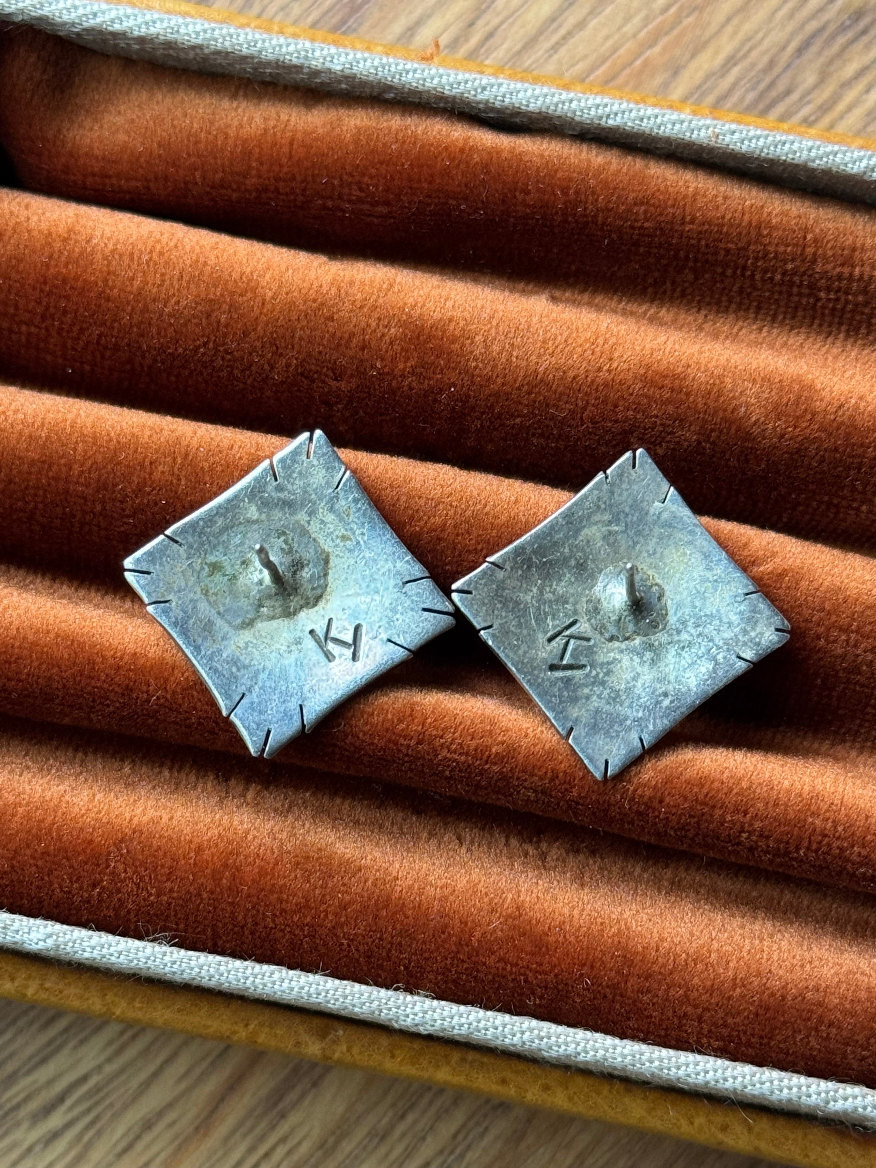 Vintage Sterling Silver Diamond Stamped Earrings