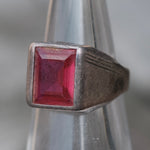 Vintage Sterling Red Glass Deco Ring 5.25