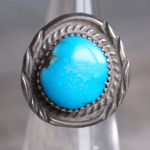 Vintage Sterling Turquoise Roper Ring 4.75