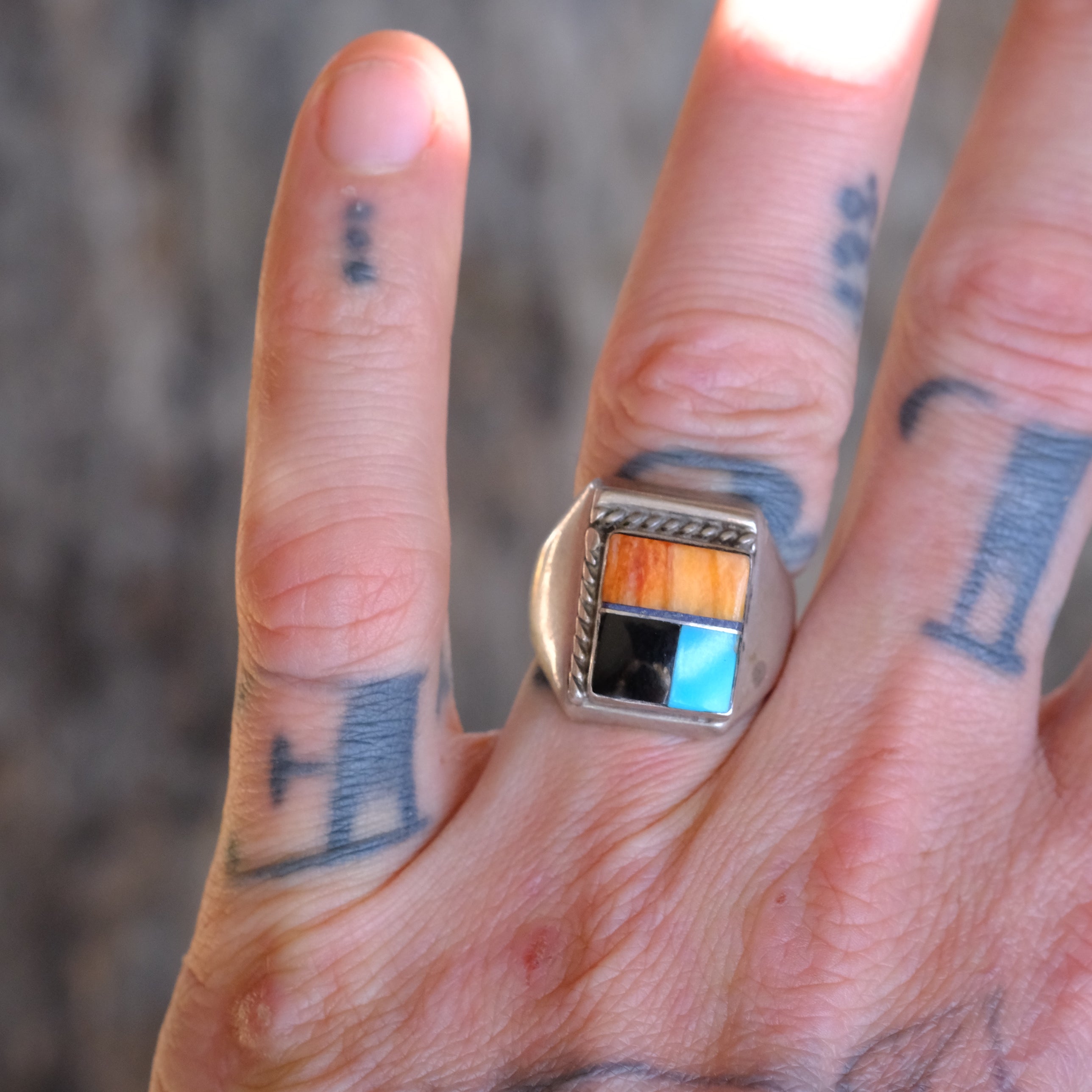 Vintage Sterling Multistone Inlay Ring 8.75