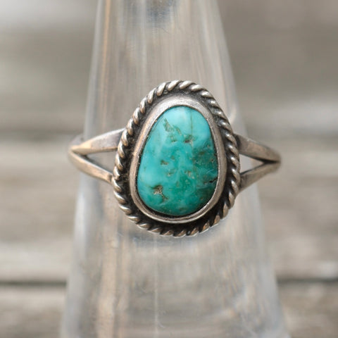 Vintage Sterling Turquoise Roper Ring 7