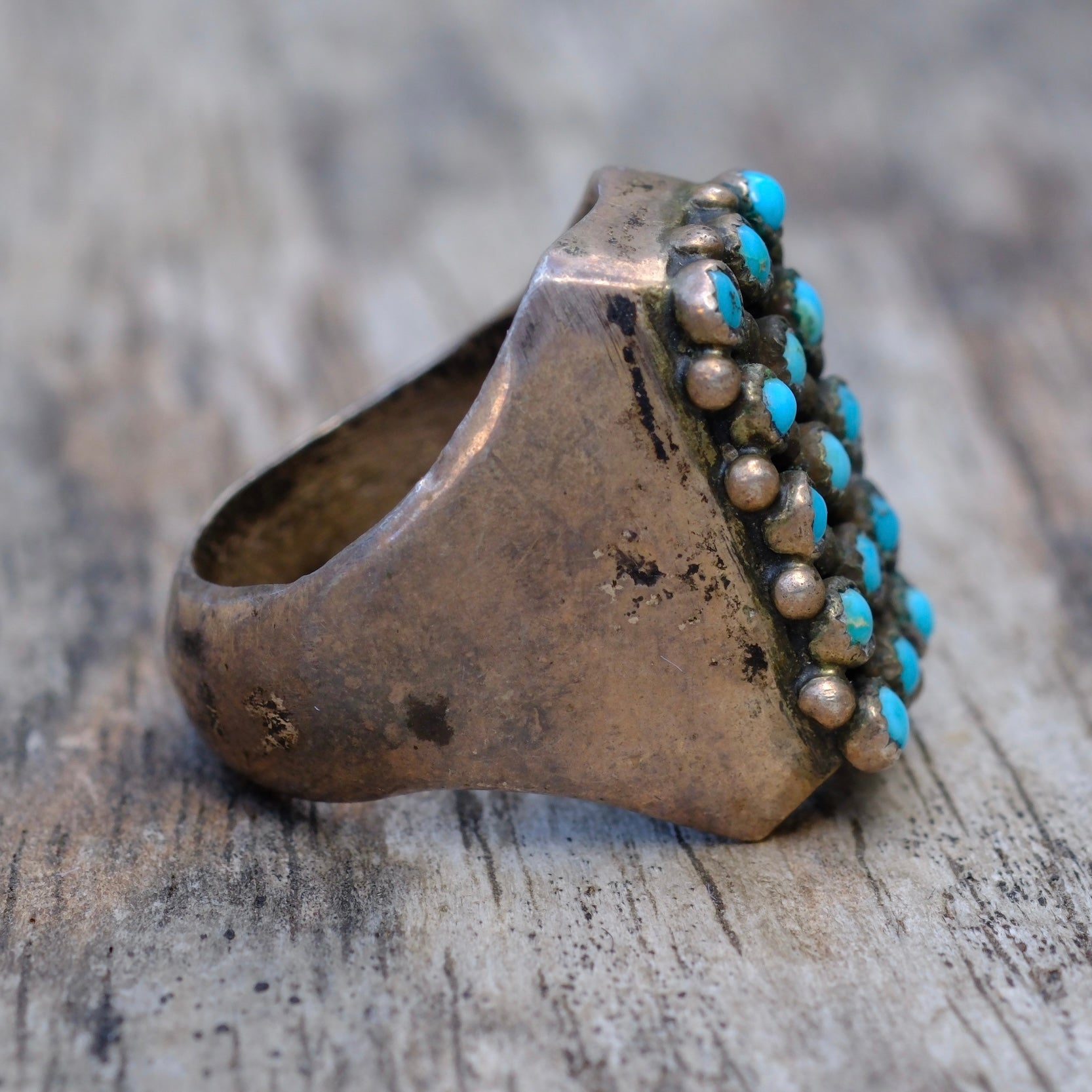 vintage Sterling Snake Eye Turquoise Cluster Ring 4.5