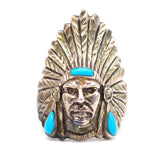 Vintage Sterling Turquoise Big Chief Ring 12