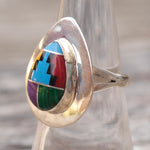 Vintage Sterling Multistone Inlay Ring 7