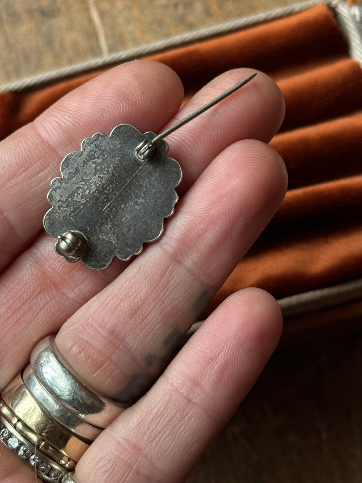 Vintage Sterling Silver Turquoise Framed Pin
