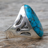 Vintage Sterling Turquoise Stamped V Ring 9.75