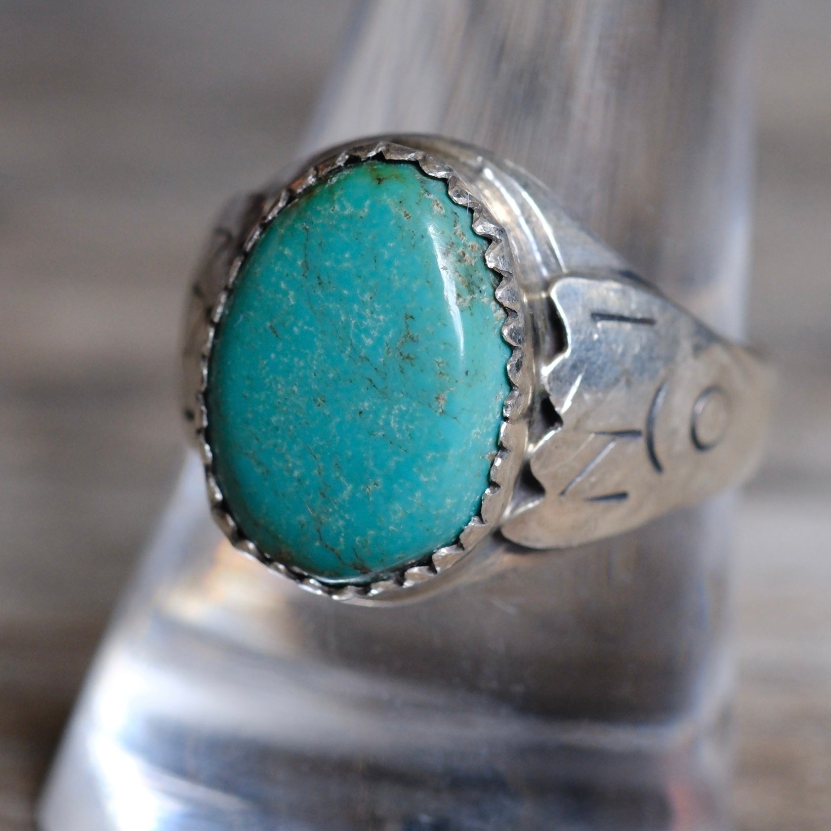 Vintage Sterling Turquoise Stamped Band Ring 9.5