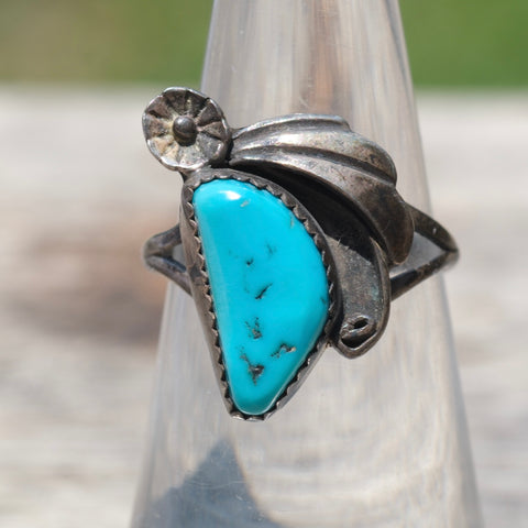 Vintage Sterling Turquoise Feather Ring 6
