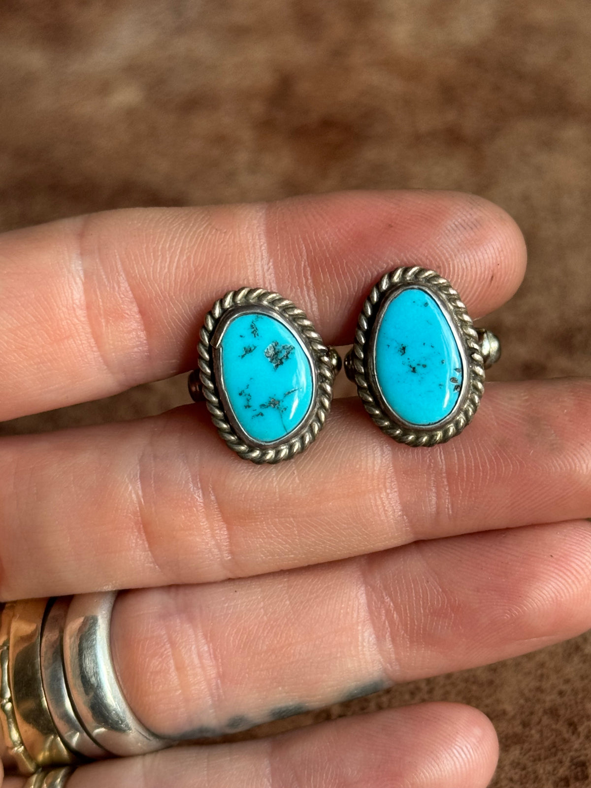 Vintage Sterling Silver Roped Turquoise Cufflinks