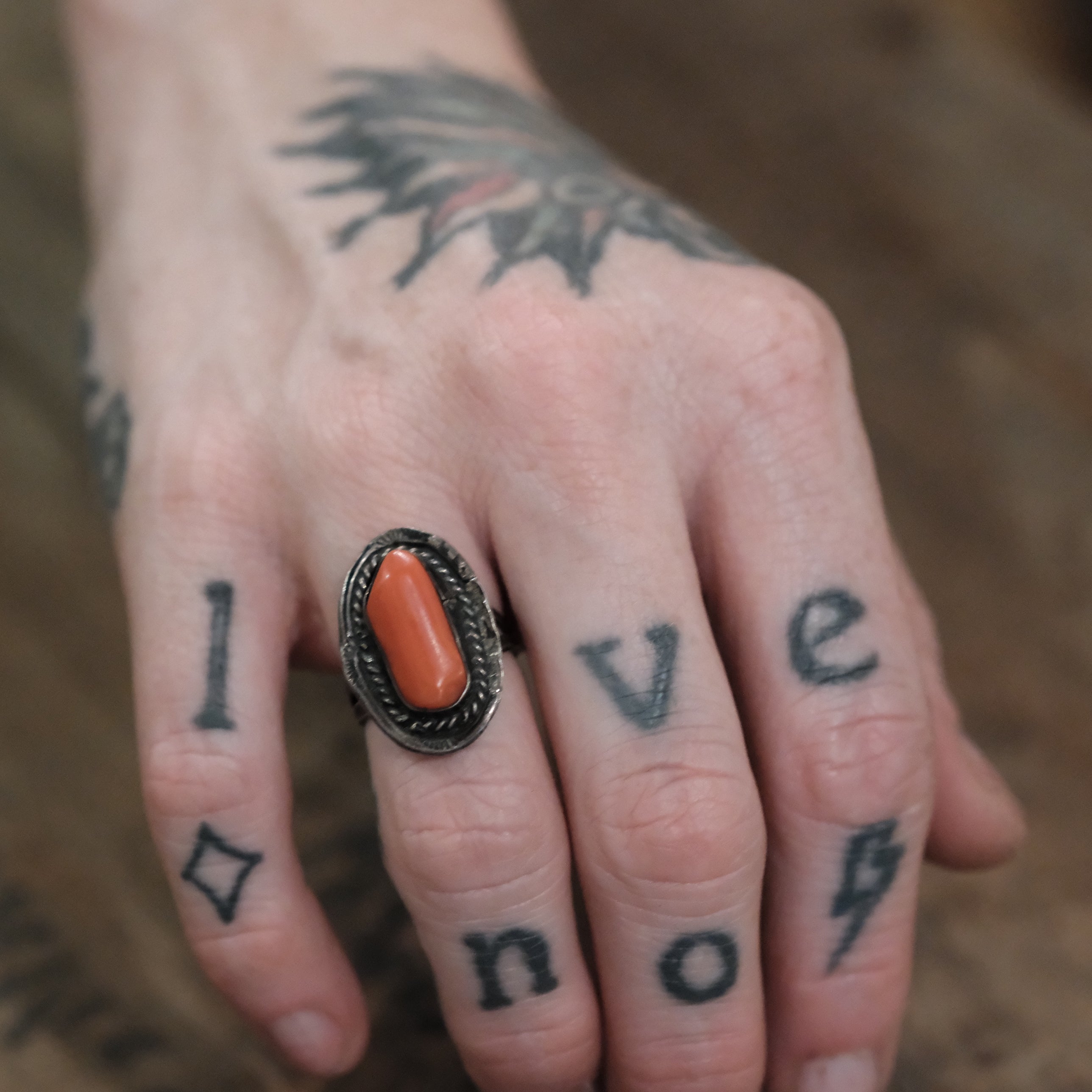 Vintage Sterling Coral Ring 5.5