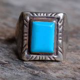 Vintage Sterling Turquoise Signet Ring 12.75