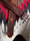Vintage Hand Tooled Dark Brown Leather Horse Belt
