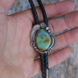 Vintage Sterling Turquoise Feather Bolo Tie