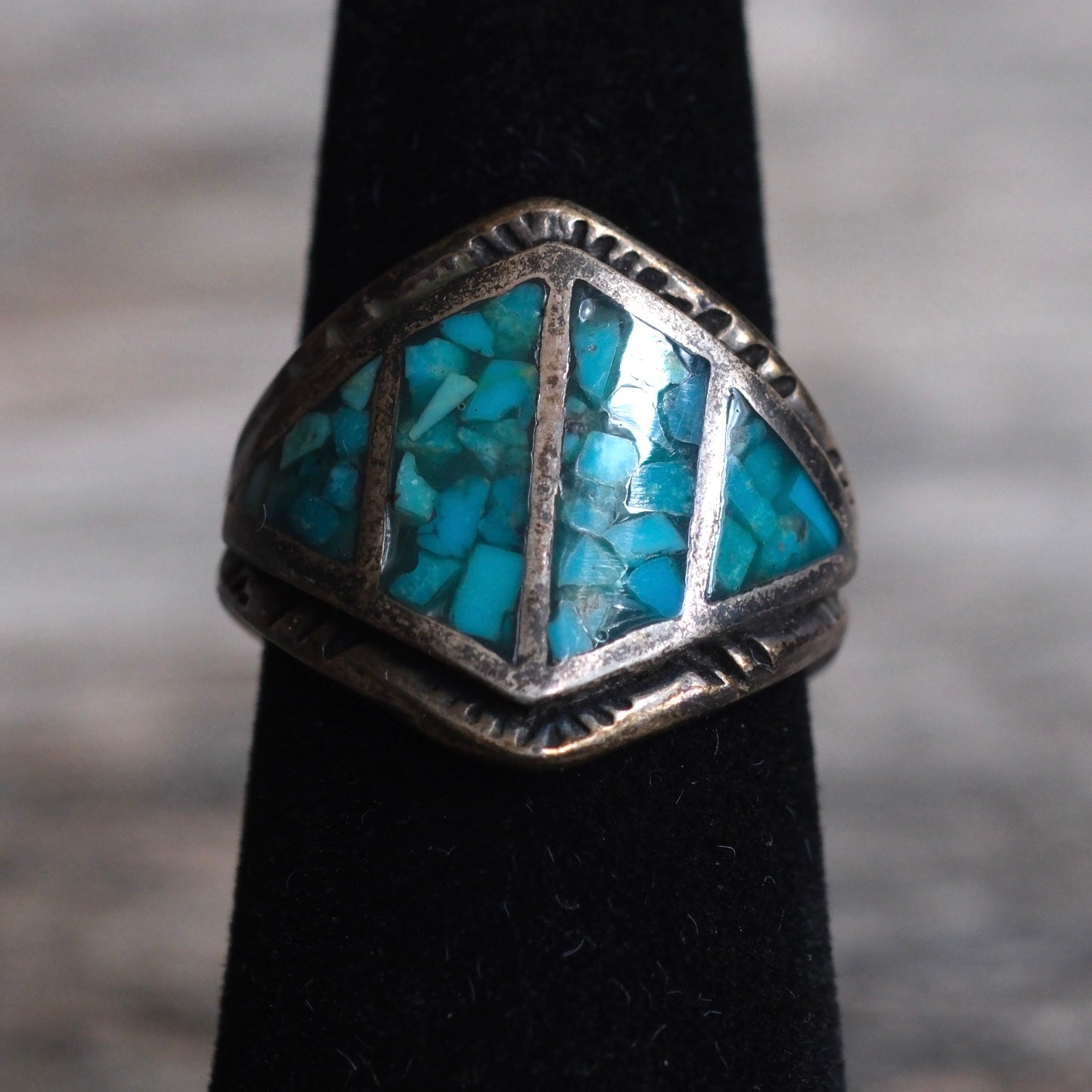 Vintage Sterling Crushed Turquoise Inlay Ring 5
