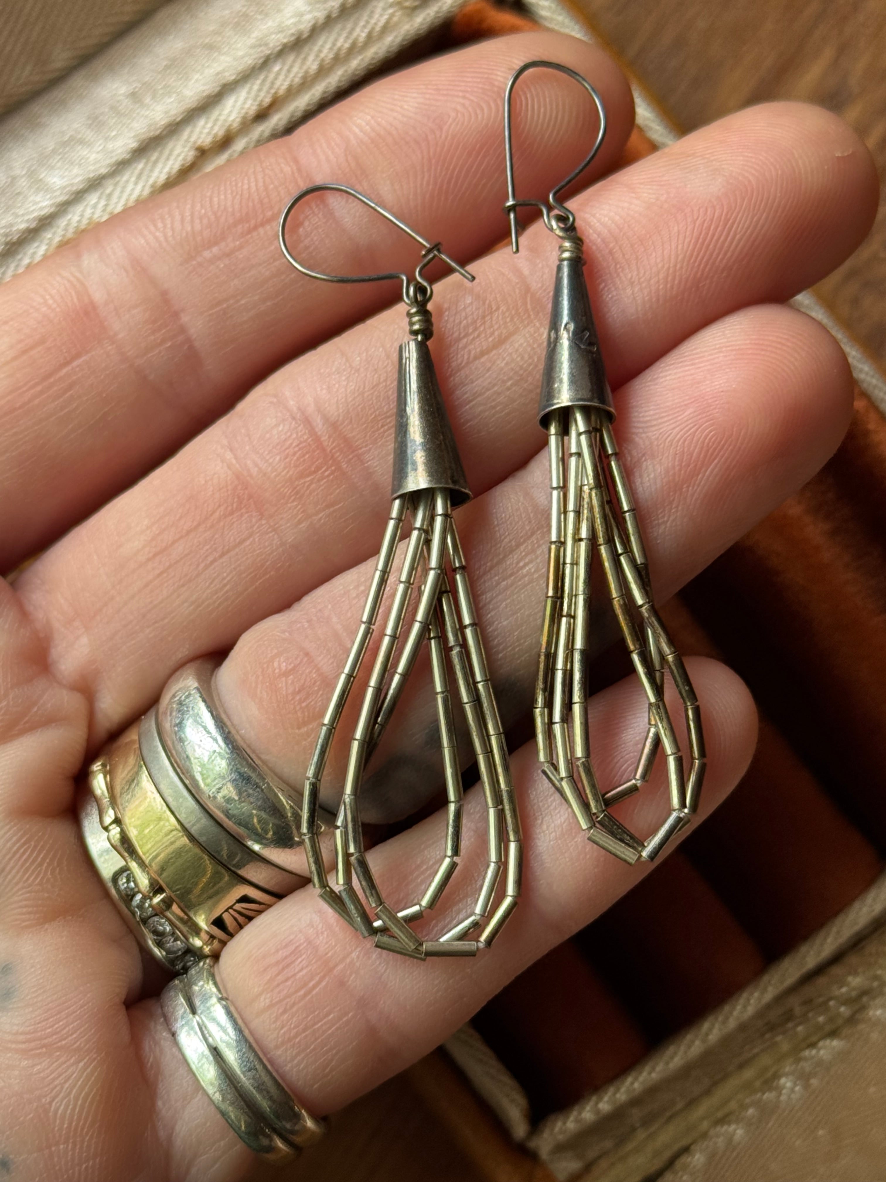 Vintage Sterling Silver Liquid Silver Bead Fluted  Earrings