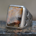 Vintage Sterling Petrified Wood Stamped Band Ring 10.5