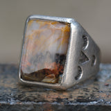 Vintage Sterling Petrified Wood Stamped Band Ring 10.5