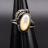 Vintage Sterling Mother Of Pearl Feather Ring 4.5