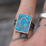 Vintage Sterling Turquoise G Initial Ring 6