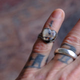 Vintage Sterling Painted Butterfly Wing Heart Ring 3.75