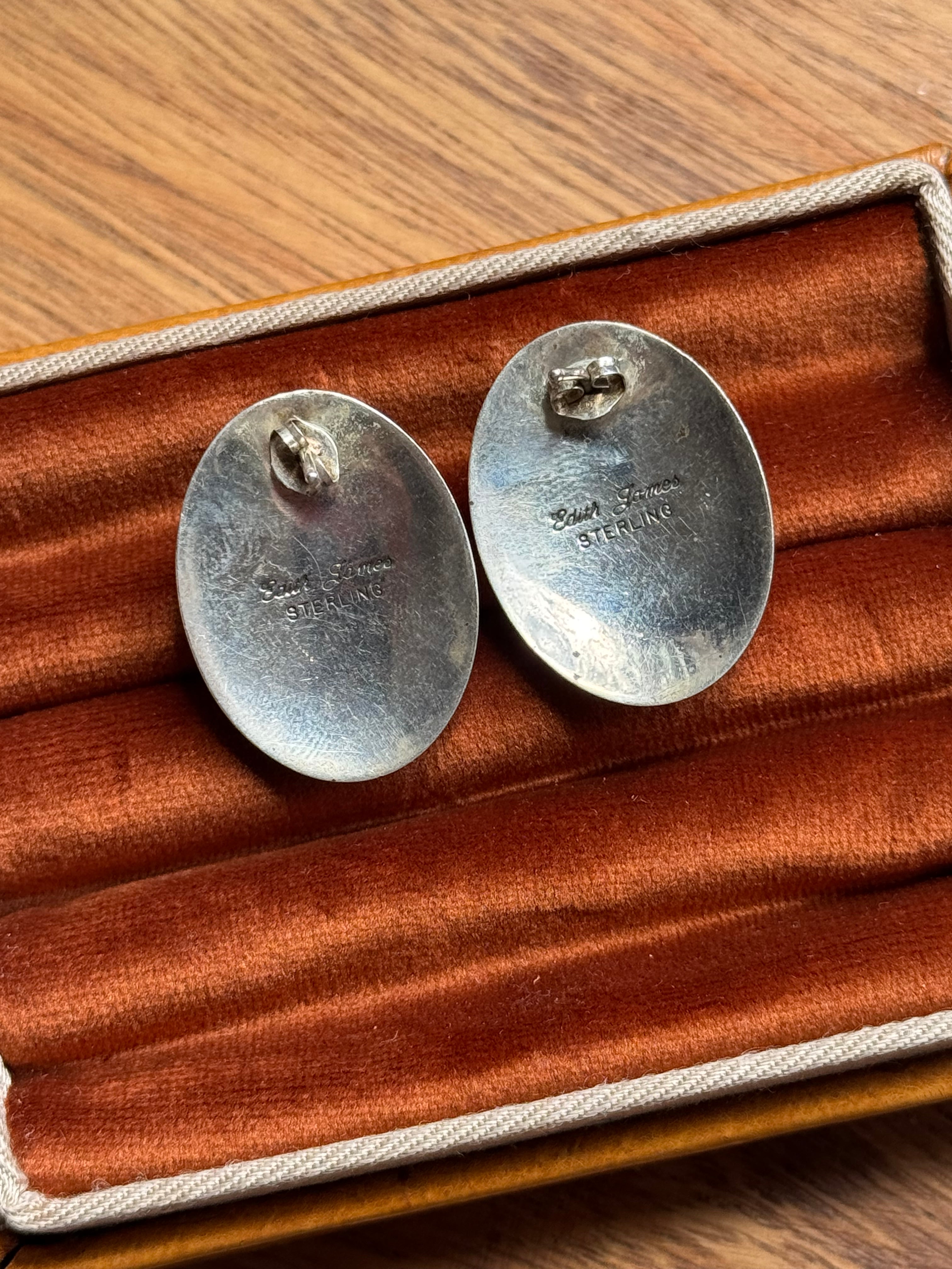 Vintage Sterling Silver Modernist Malachite Earrings