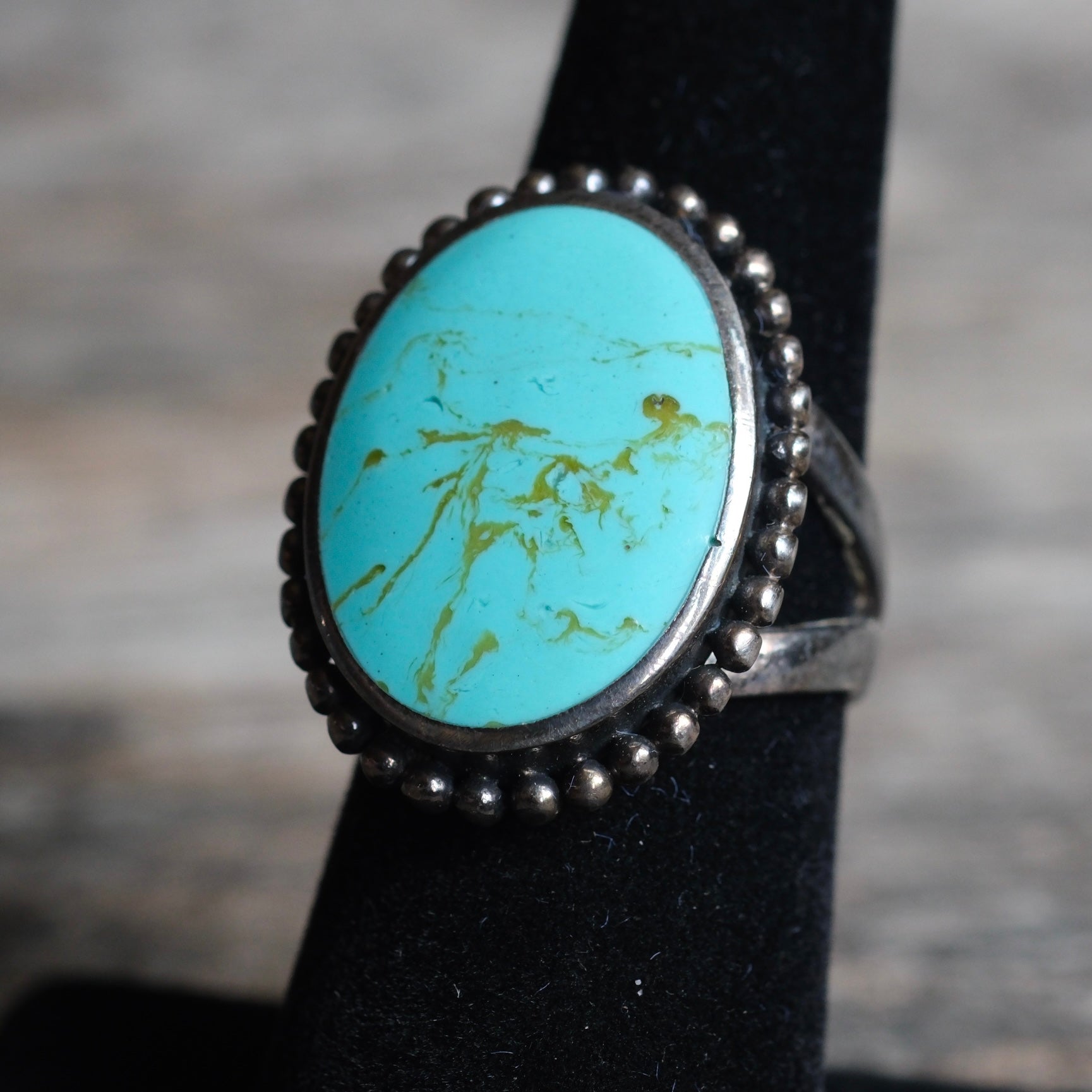 Vintage Sterling Turquoise Composite Ring 6.5