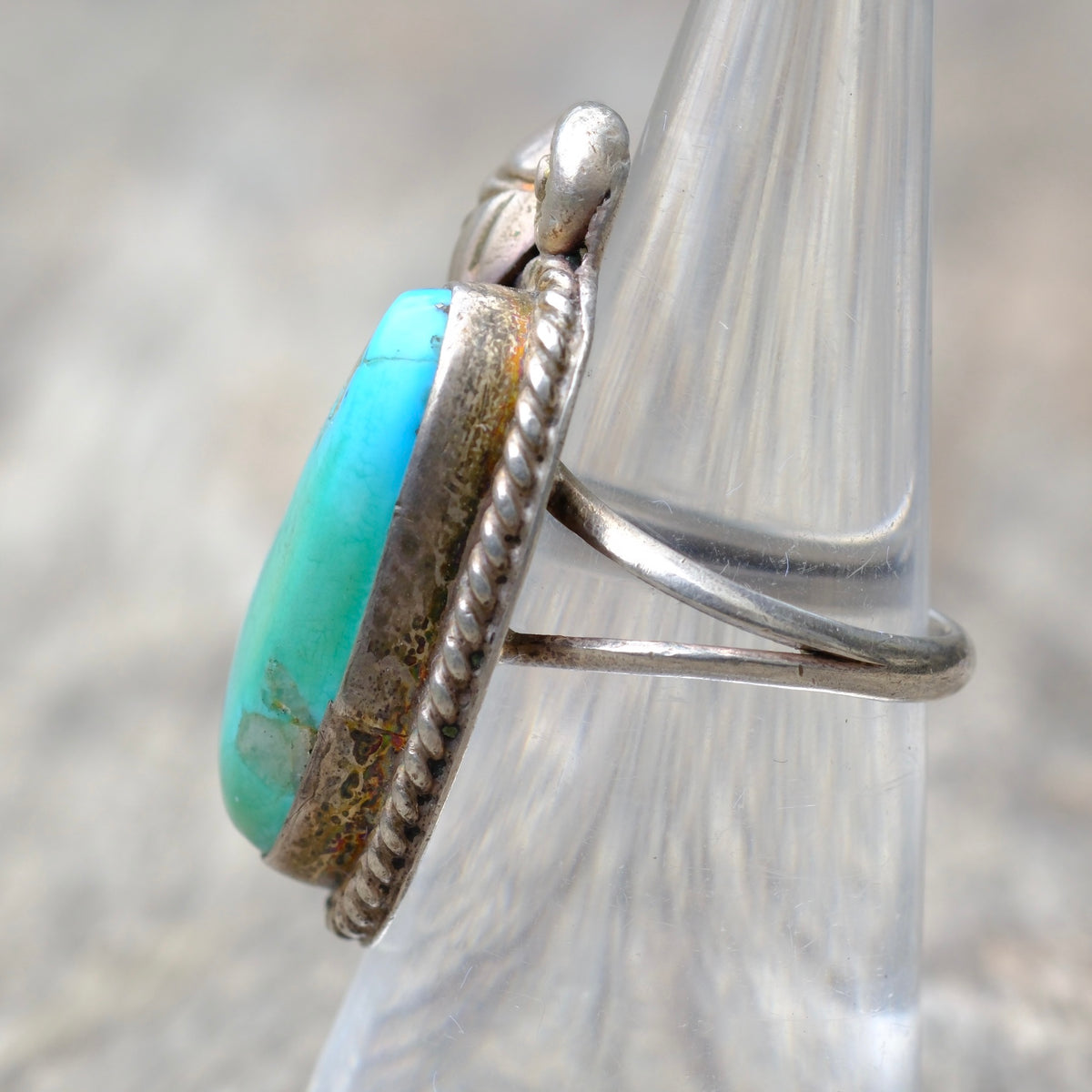 Vintage Sterling Turquoise Feather Ring 5.75