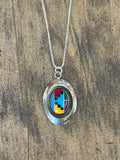Vintage Sterling Silver Multi-Stone Inlay Shadowbox Necklace