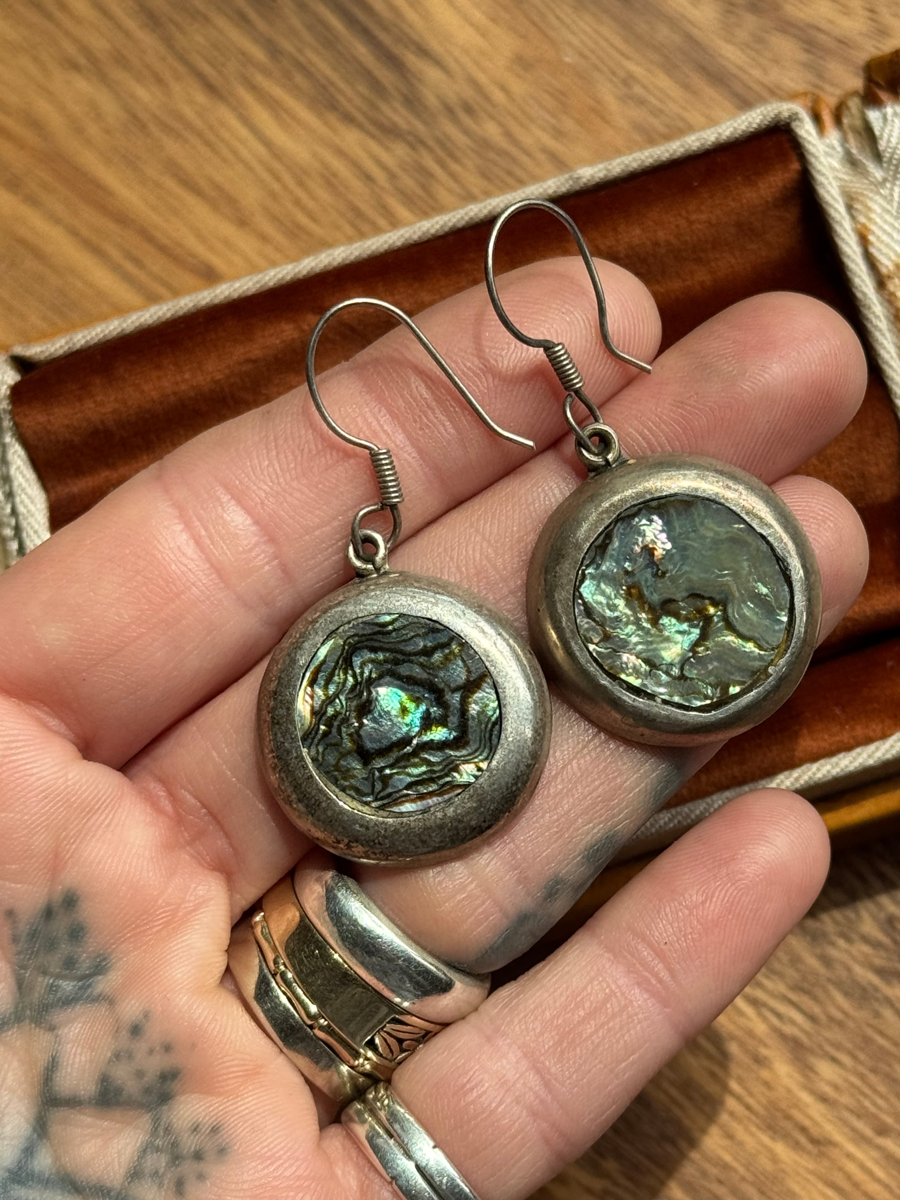 Vintage Sterling Silver Abalone Earrings
