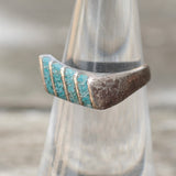 Vintage Sterling Crushed Turquoise Inlay Striper Ring 6
