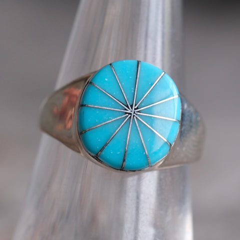 Vintage Sterling Turquoise Inlay Pinwheel Ring 6.5