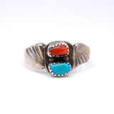 Vintage Sterling Turquoise and Coral Band 10.75