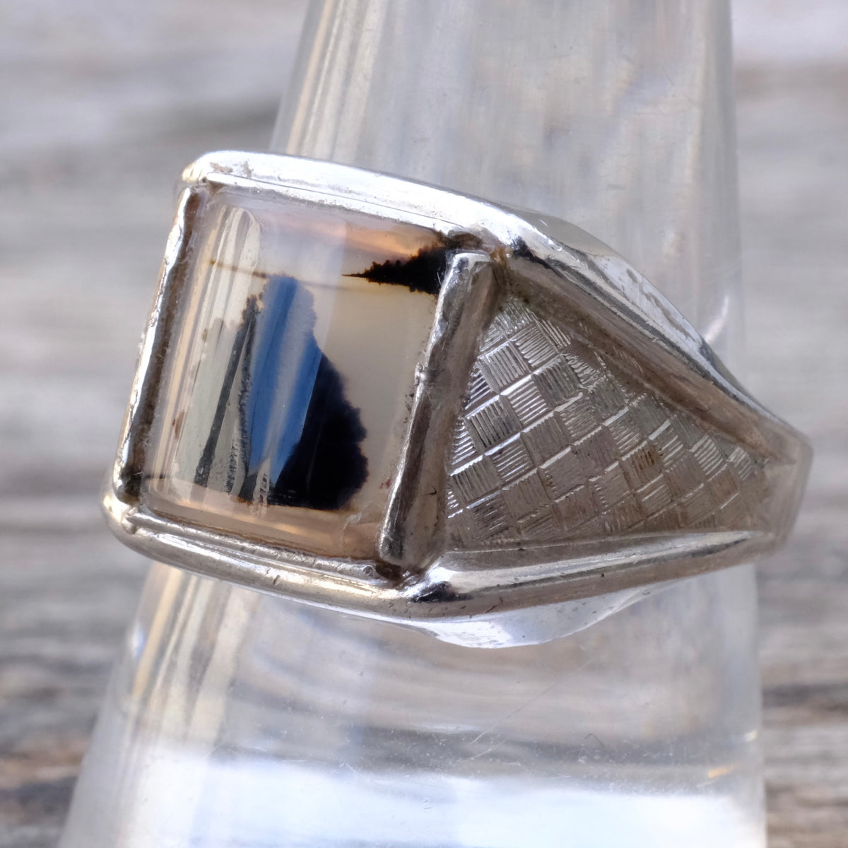Vintage Sterling Agate Signet Ring 10.75