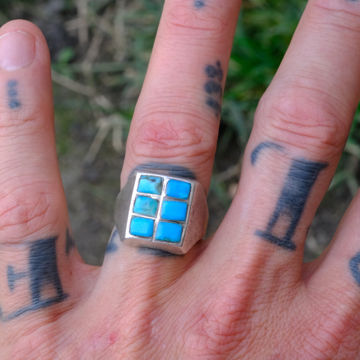 Vintage Sterling Turquoise Panel Ring 9