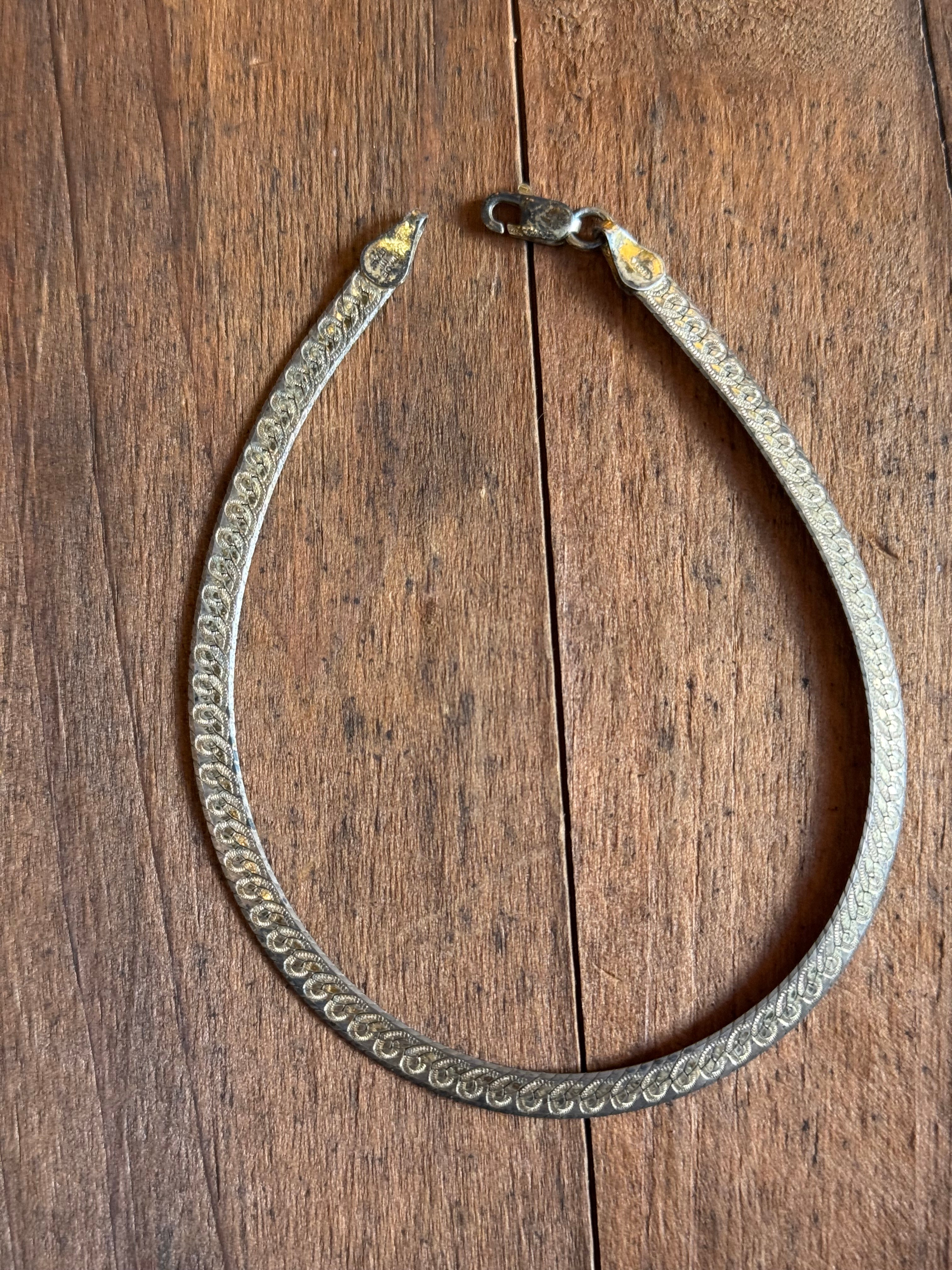 Vintage Sterling Silver Gold Vermeil Herringbone Chain Bracelet