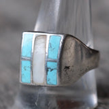 Vintage Sterling Turquoise and Mother Of Pearl Inlay Ring 11.5