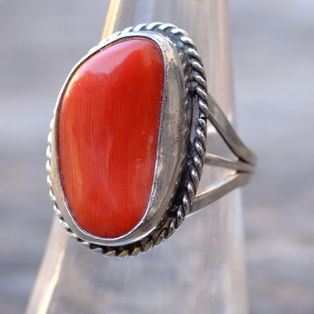 Vintage Sterling Coral Roper Ring 6.5
