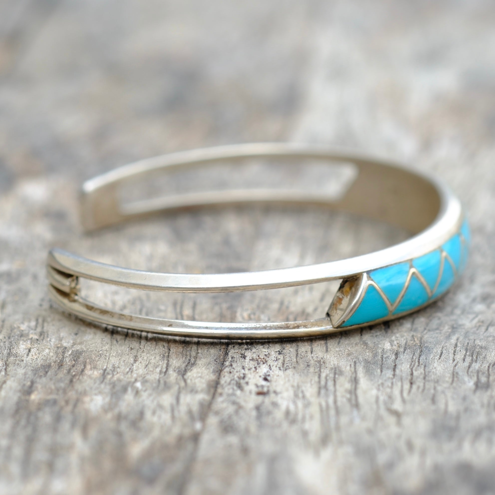 Vintage Sterling Turquoise Inlay Cuff Bracelet