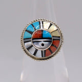 Vintage Sterling Mutlistone Inlay Zuni Sunface Ring 5
