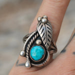 Vintage Sterling Turquoise Feather Ring 7.75