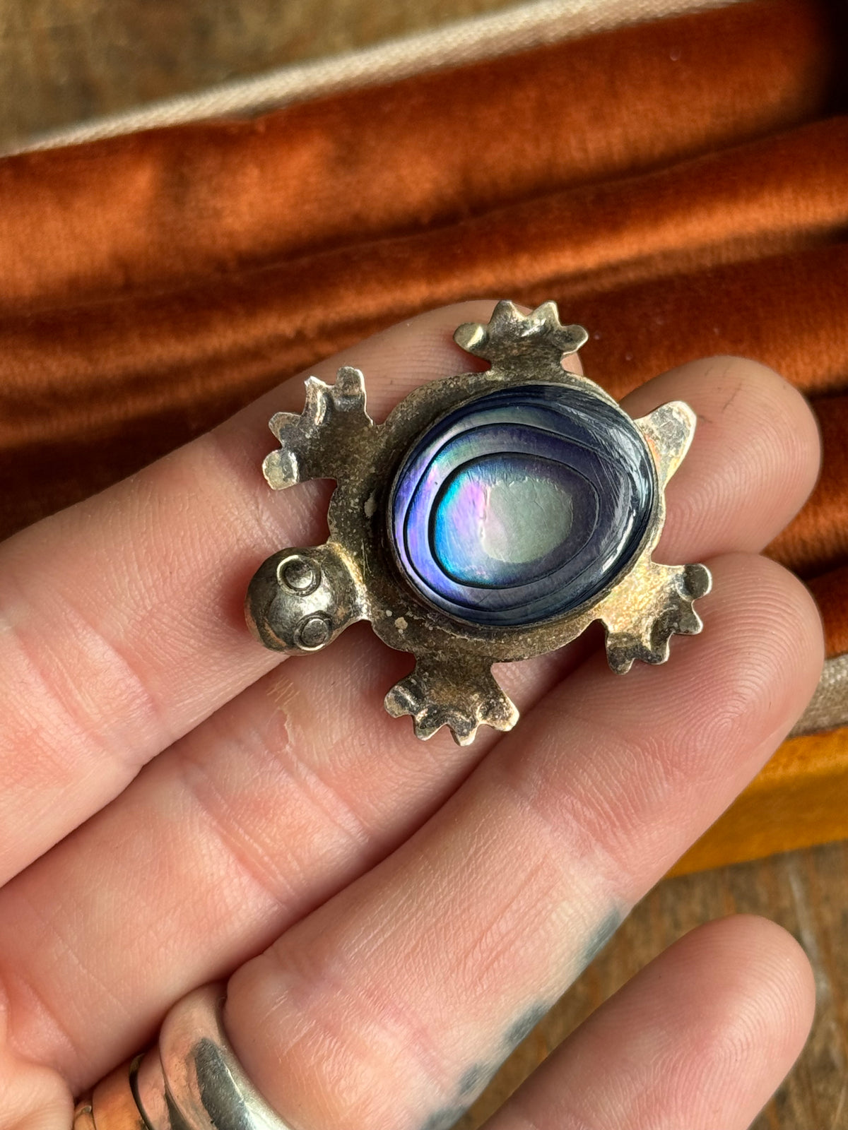 Vintage Sterling Silver Abalone Turtle Pin
