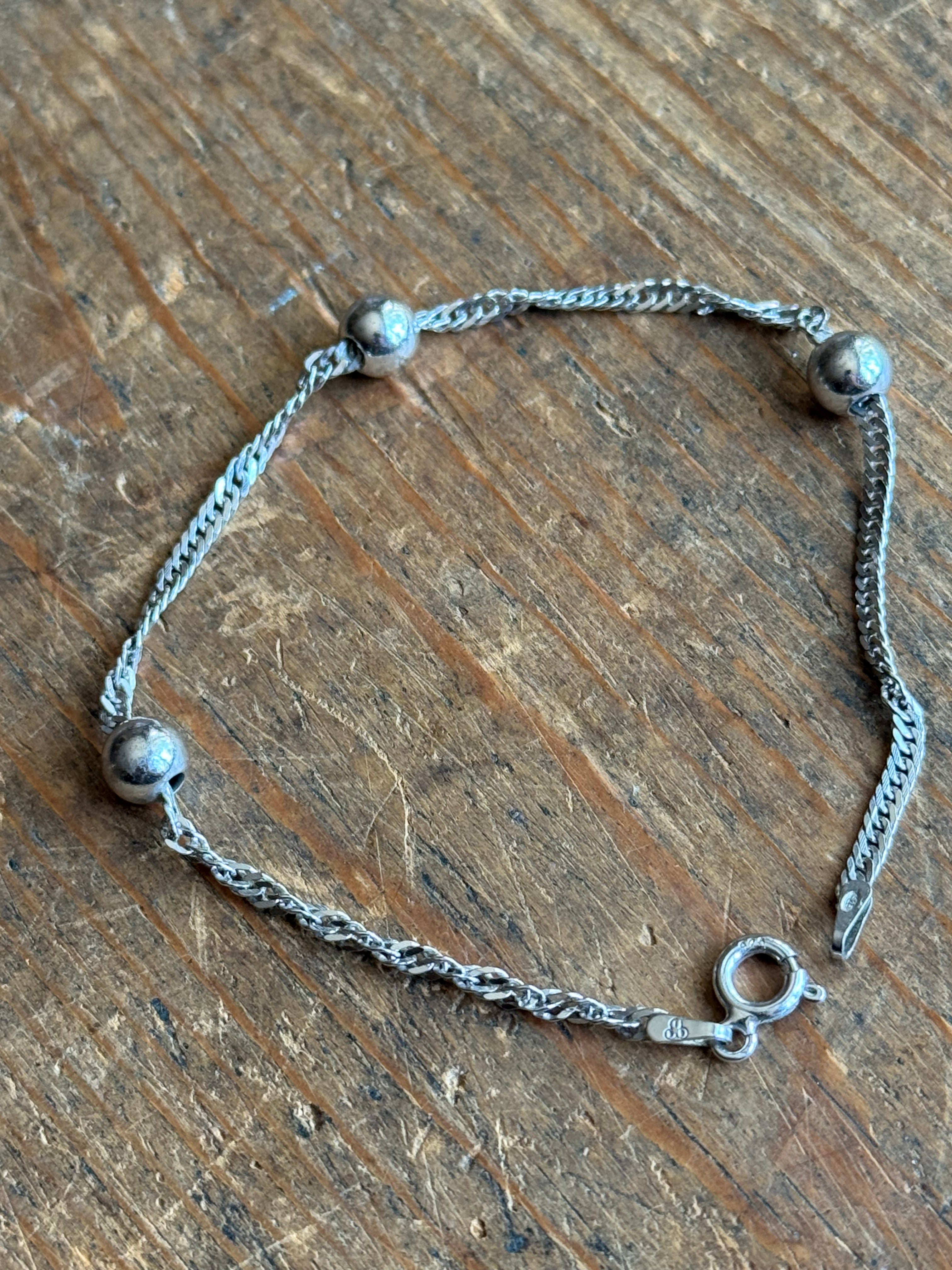Vintage Sterling Silver 7.25” Bead Rope Bracelet