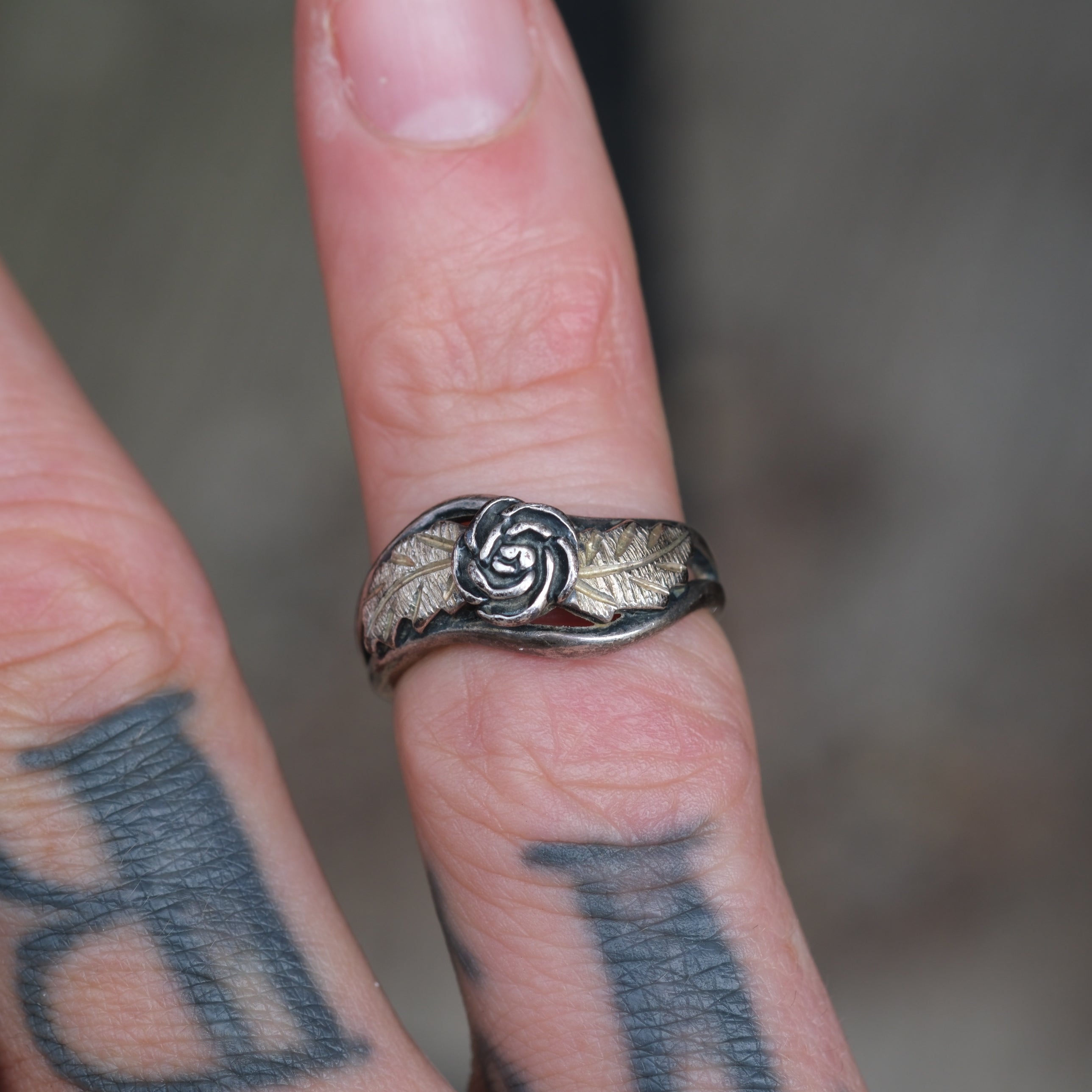 Vintage Sterling and Gold Rose Ring 4.5