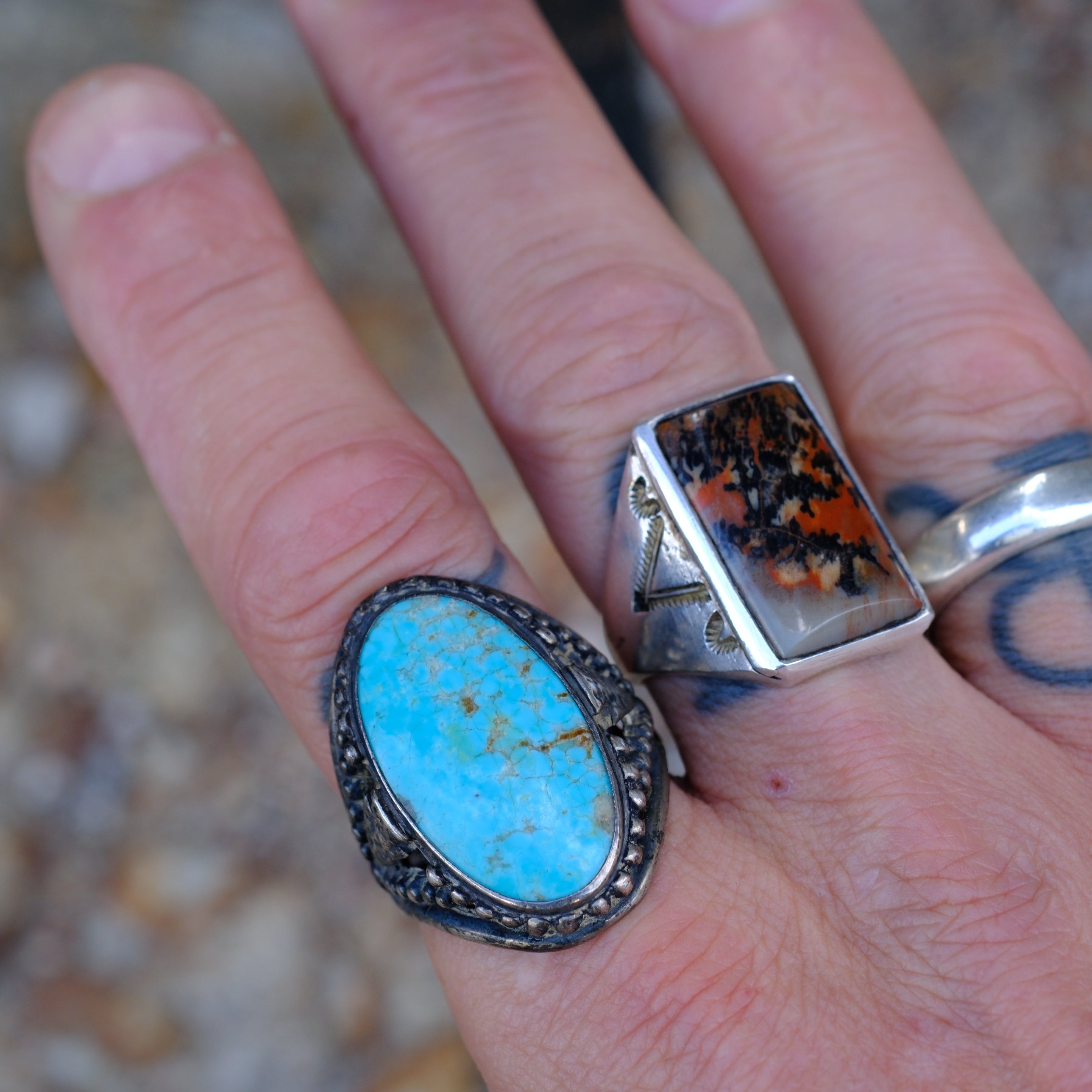 Rare Vintage Sterling Turquoise Arrowhead Ring 11.75