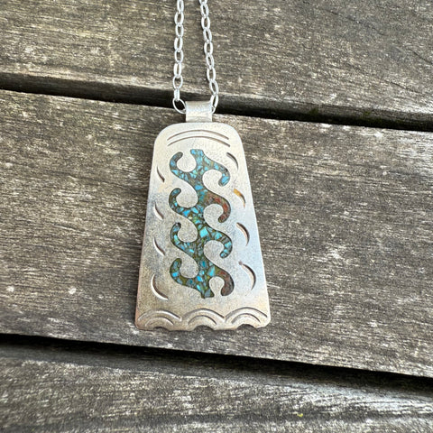 Vintage Sterling Turquoise and Coral Inlay Necklace