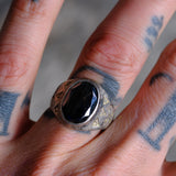 Vintage Sterling Hematite Stamped Arrows Ring 8.75