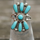 Vintage Sterling Turquoise Cluster Ring 4.75