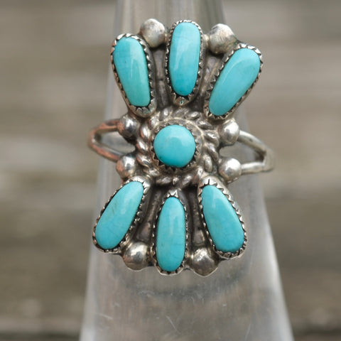 Vintage Sterling Turquoise Cluster Ring 4.75