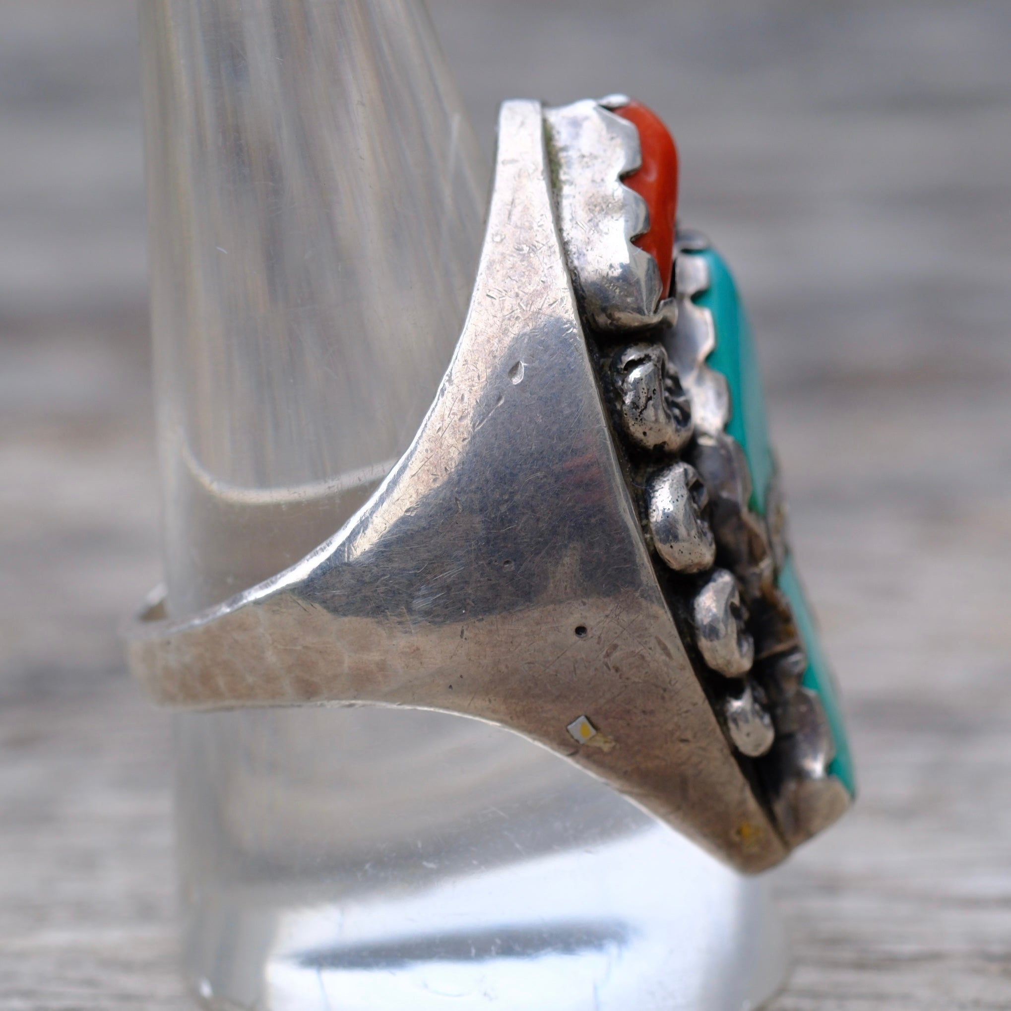Vintage Sterling Turquoise and Coral Ring 10.25