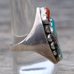 Vintage Sterling Turquoise and Coral Ring 10.25